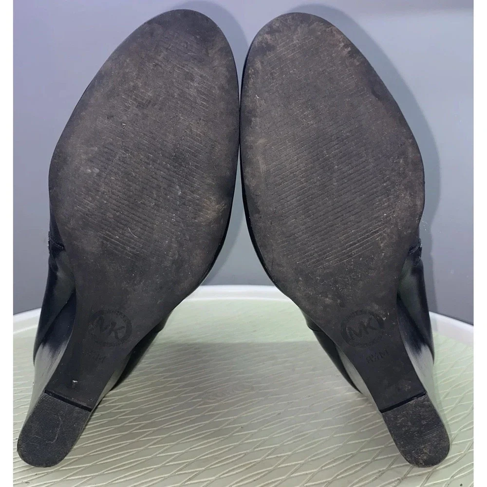 Michael Kors Bromley Women's Leather Ankle Bootie Wedges Black Boots‎ Sz. 8.5 M